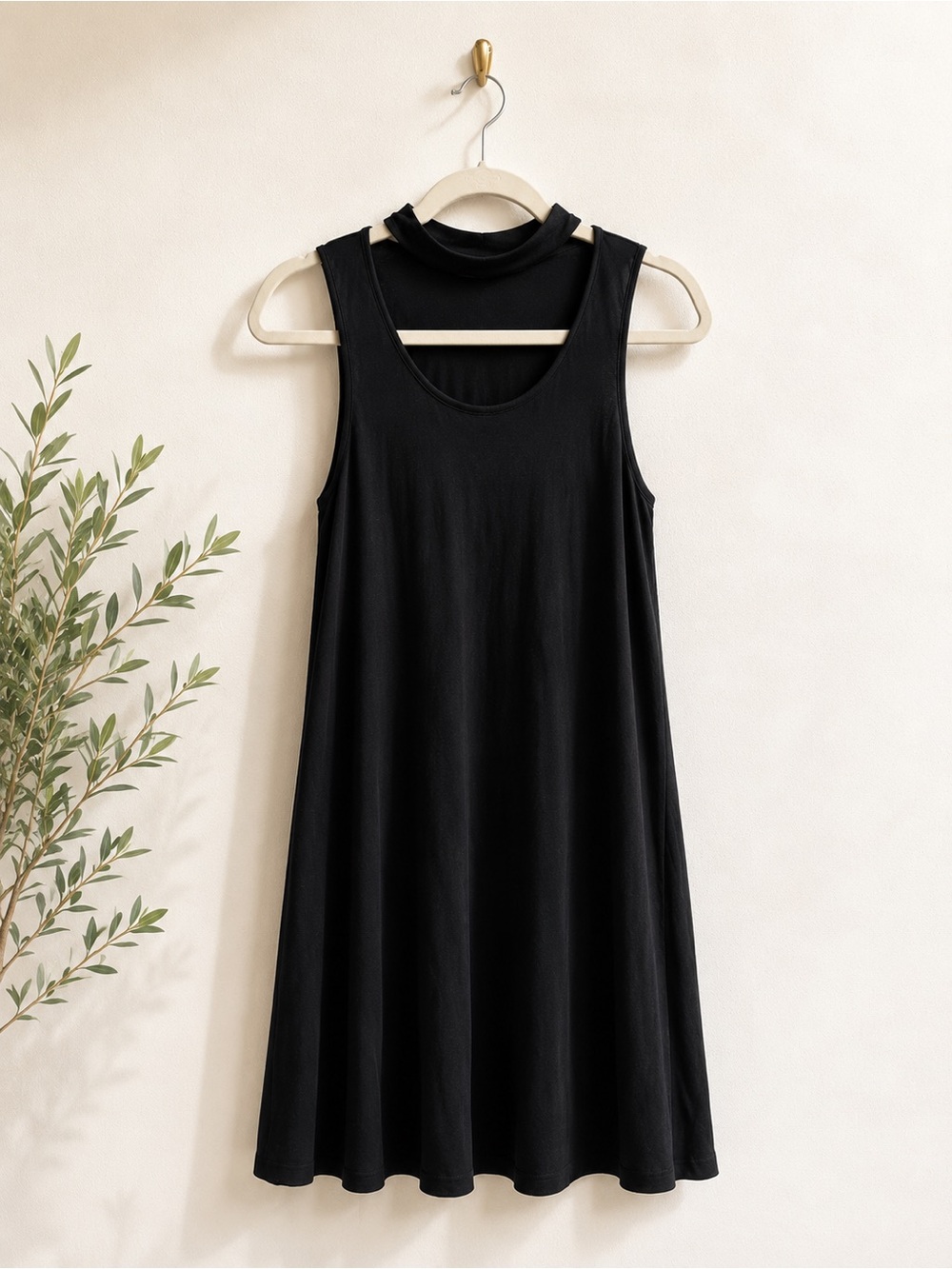 Topshop Black Choker Neck Swing Dress | Minimal Sleeveless Shift Dress | US 4
